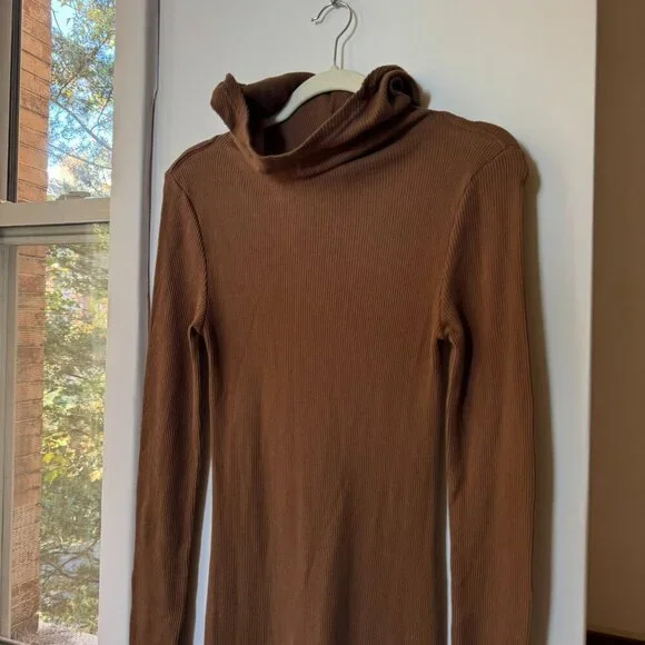 Free People Thermal Hooded Funnel Midi Dress Brown Small